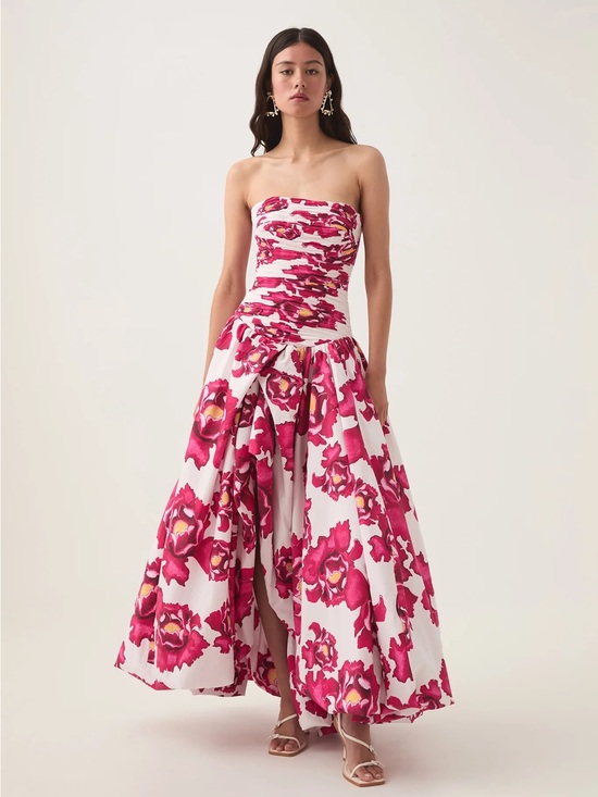 Aje Dresses & Skirts - Aje Behold Strapless Floral Maxi Dress in White and Fuchsia (Boldly Blooming)